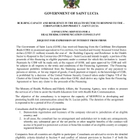 Government of Saint Lucia Building Capacity and Resilience in the Health Sector to Respond to the Coronavirus-2019 project -Saint Lucia Consulting Services for a Health Risk Communication Consultant